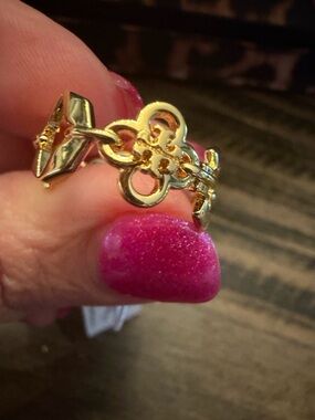 Tory Burch Gold-Link Clover Ring